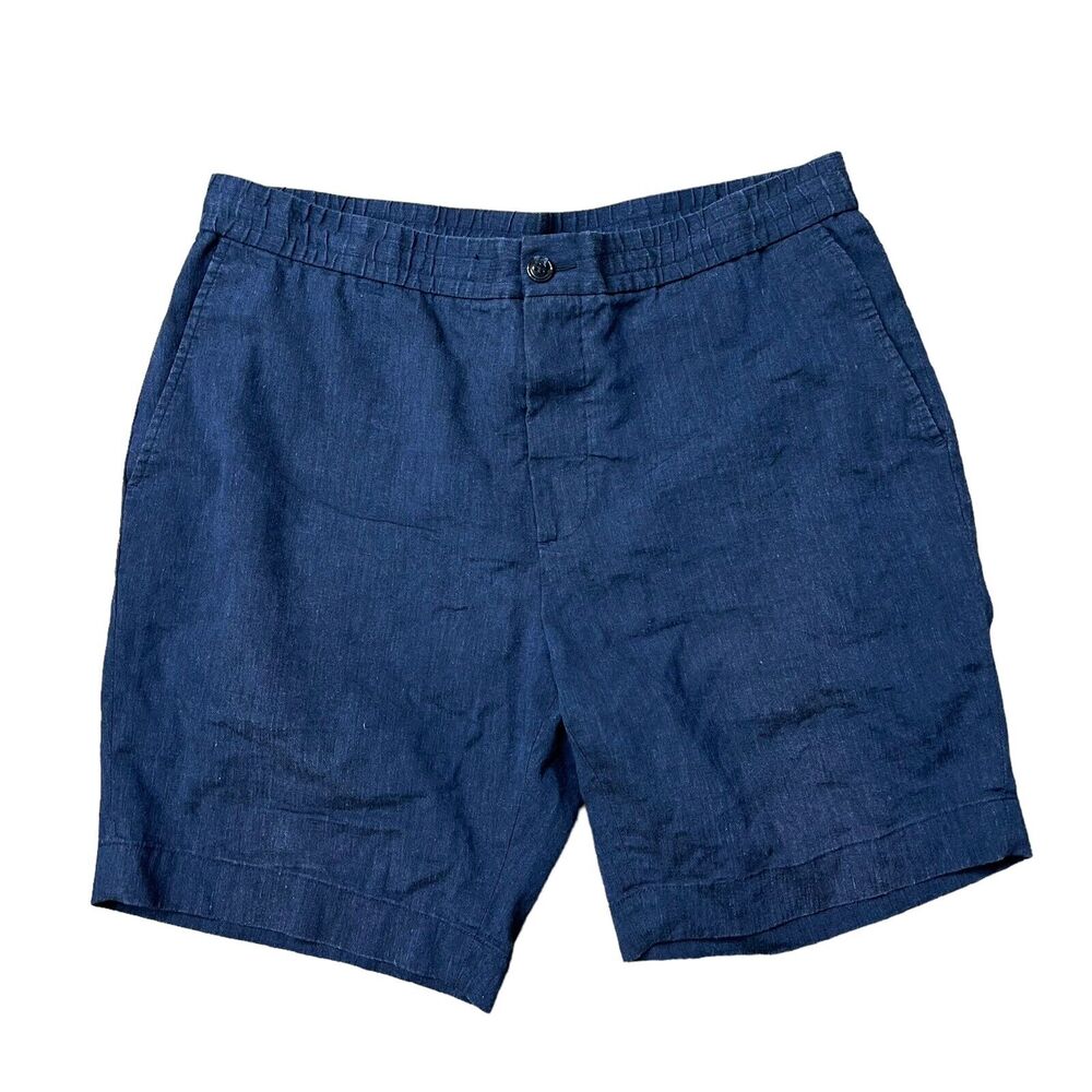 Hart Schaffner Marx Size 38 Chino Shorts Linen Blend Navy Blue Flat‎ Front 9”